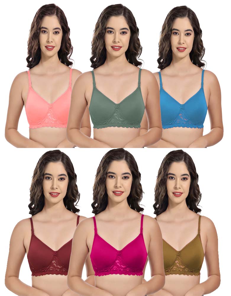 Women's Cotton Padded Wirefree Everyday Bra Combo-Pack.of 6 - GSN Store
